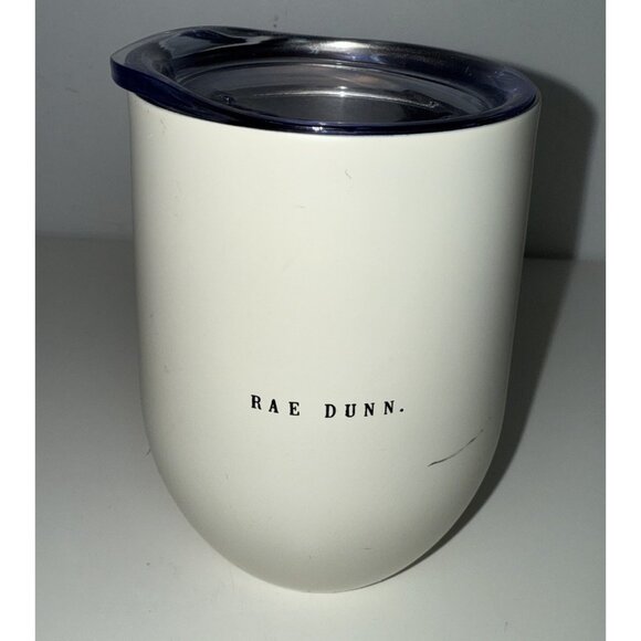 Rae Dunn "Happy Hour" Stainless Steel Wine Glass With Lid White Black - Picture 2 of 5